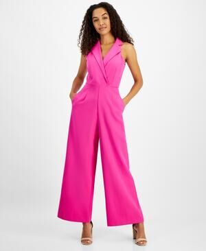 julia jordan Women's Notched-Collar Jumpsuit Fuchsia Size 10 3677